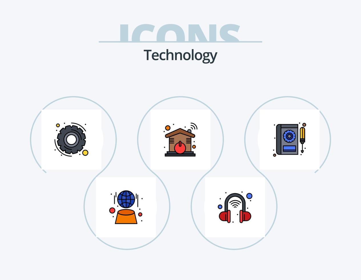 teknologi linje fylld ikon packa 5 ikon design. teknologi. säkerhet. moln. kolla upp. skärm vektor