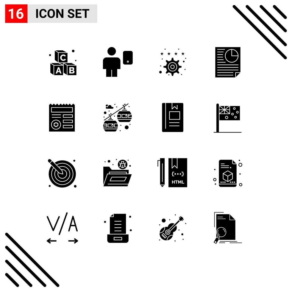 Aktienvektor-Icon-Pack mit 16 Zeilenzeichen und Symbolen für grundlegende Seiteneinstellungen für mobile Dokumente editierbare Vektordesign-Elemente vektor