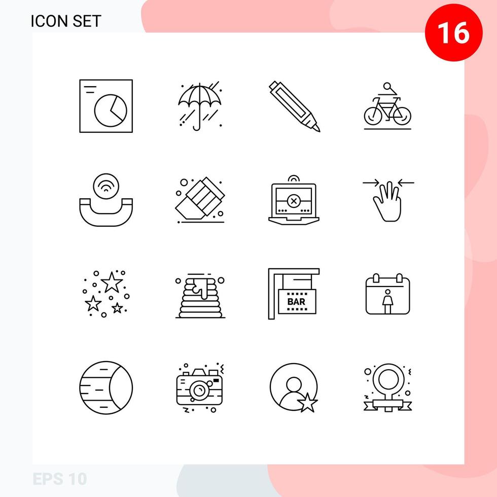 16 användare gränssnitt översikt packa av modern tecken och symboler av tillbaka till skola telefonlur penna ring upp cykling redigerbar vektor design element
