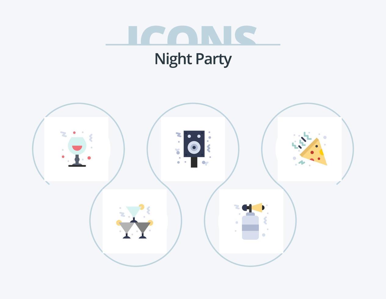 Nachtparty flach Icon Pack 5 Icon Design. Konfetti. Nacht. Wein. Feier. Party vektor