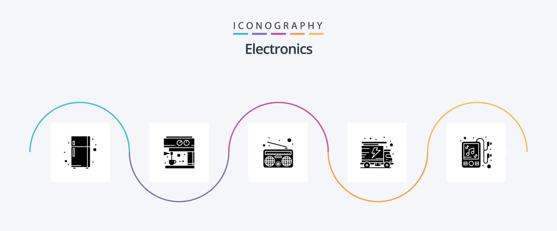 Elektronik Glyphe 5 Icon Pack inklusive . Radio. MP-Musik. Gerät vektor