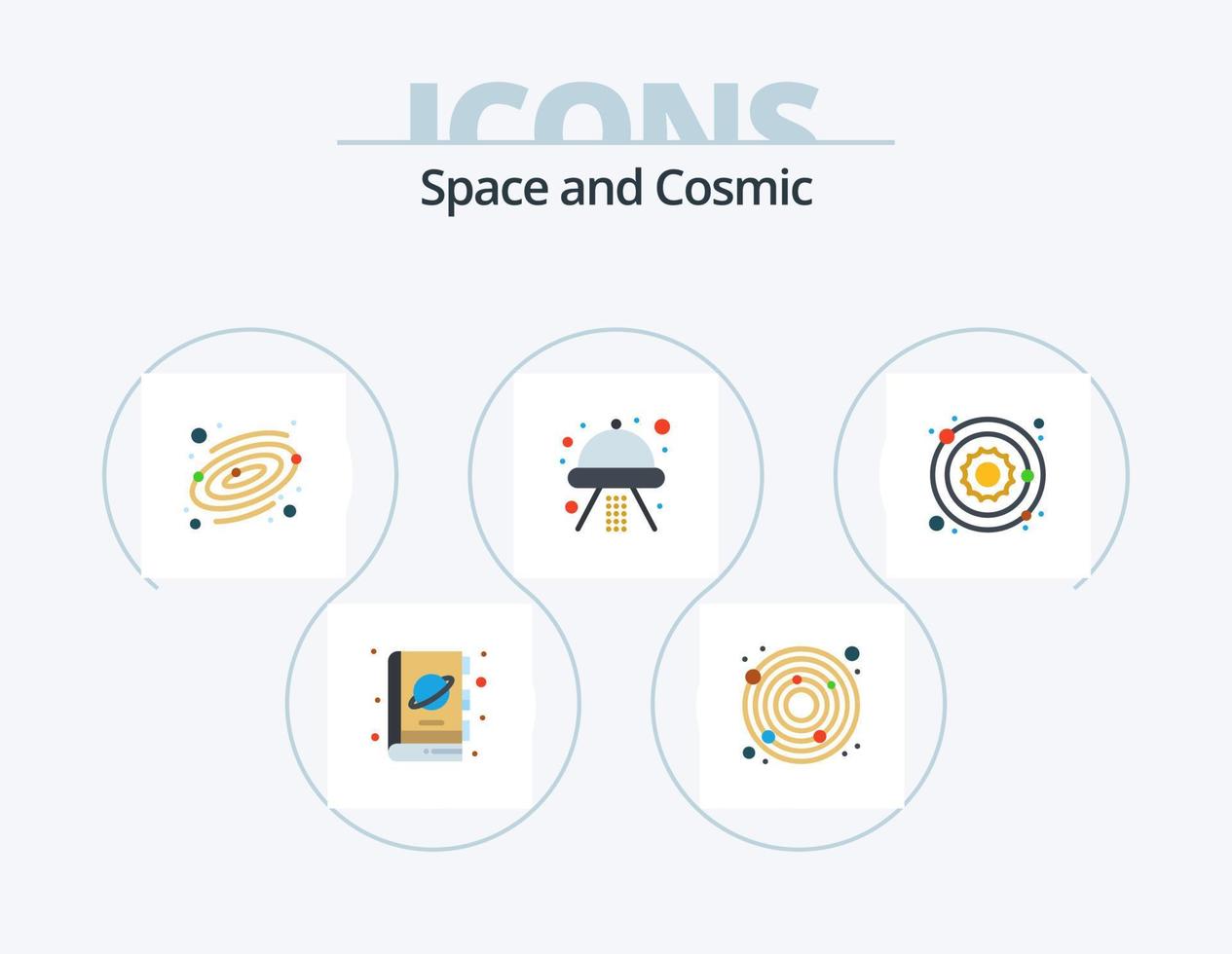 Platz flach Icon Pack 5 Icon Design. Stern. Astronomie. Astronomie. UFO. Schiff vektor