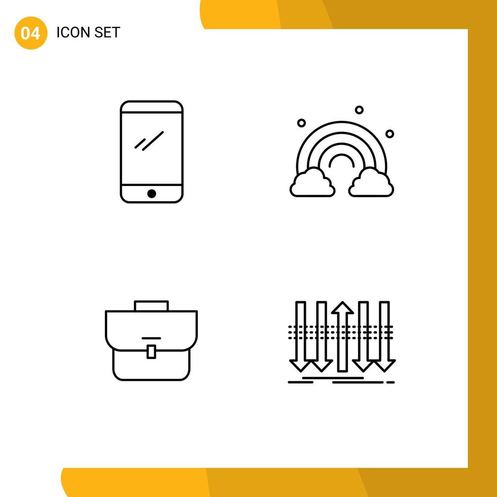 modern uppsättning av 4 fylld linje platt färger och symboler sådan som telefon väska android regnbåge resväska redigerbar vektor design element