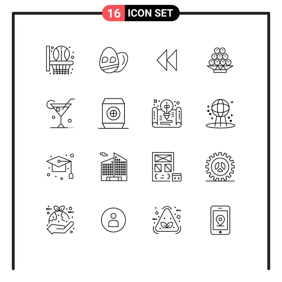Mobile Interface Outline Set von 16 Piktogrammen von Frühlingsgetränk Revind Glass China editierbare Vektordesign-Elemente vektor