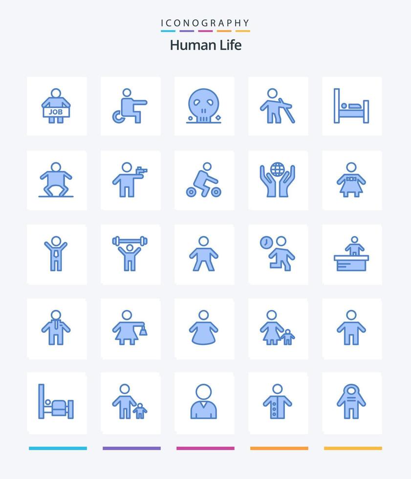 kreativ mänsklig 25 blå ikon packa sådan som säng. människor. rullstol. gammal. skalle vektor