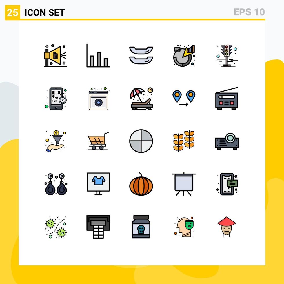 uppsättning av 25 kommersiell fylld linje platt färger packa för binär koda trafik lampor Diagram trafik produkt redigerbar vektor design element