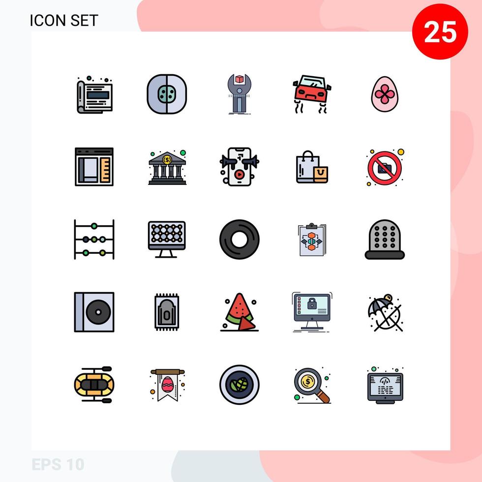 Stock Vector Icon Pack mit 25 Linienzeichen und Symbolen für schleuderndes Auto-Labor-Unfall-Kit editierbare Vektordesign-Elemente