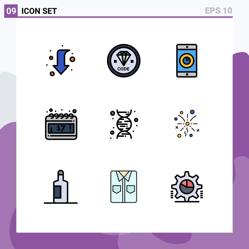 uppsättning av 9 kommersiell fylld linje platt färger packa för dna schema programmering dag tid redigerbar vektor design element