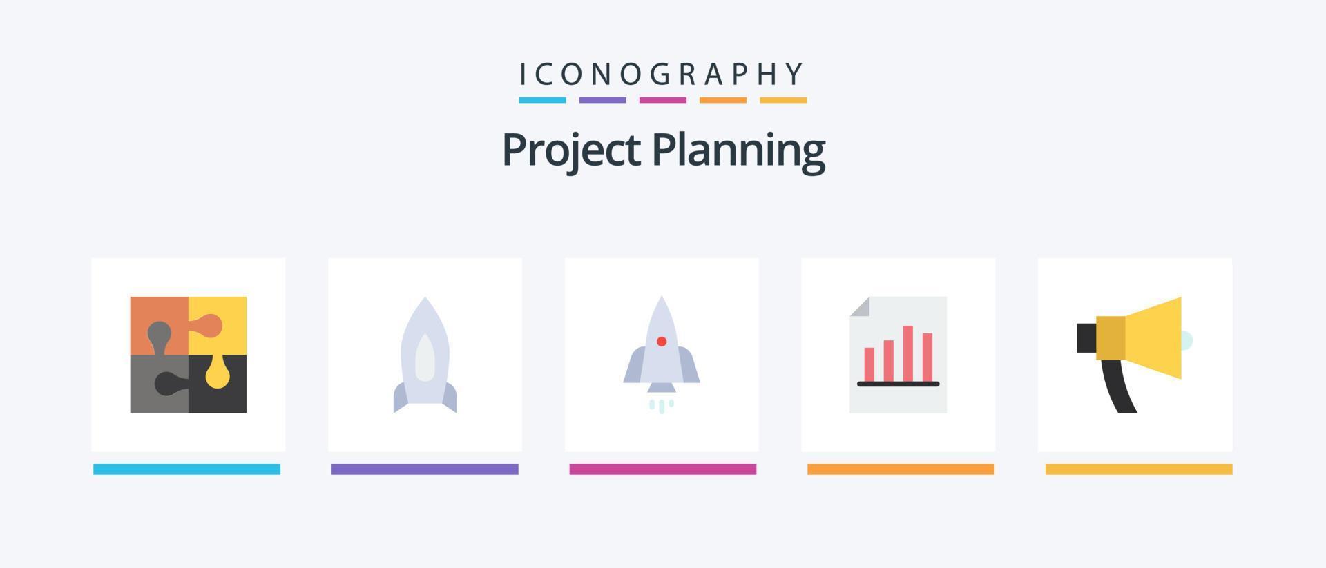 Projektplanung Flat 5 Icon Pack inkl. Loud. Anzeigen. Start-up. Blatt. aufzeichnen. kreatives Symboldesign vektor