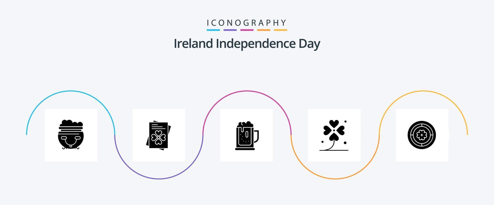 Symbolpaket zum irischen Unabhängigkeitstag Glyphe 5 mit Blume. irisch. Bier. Irland. Kleeblatt vektor