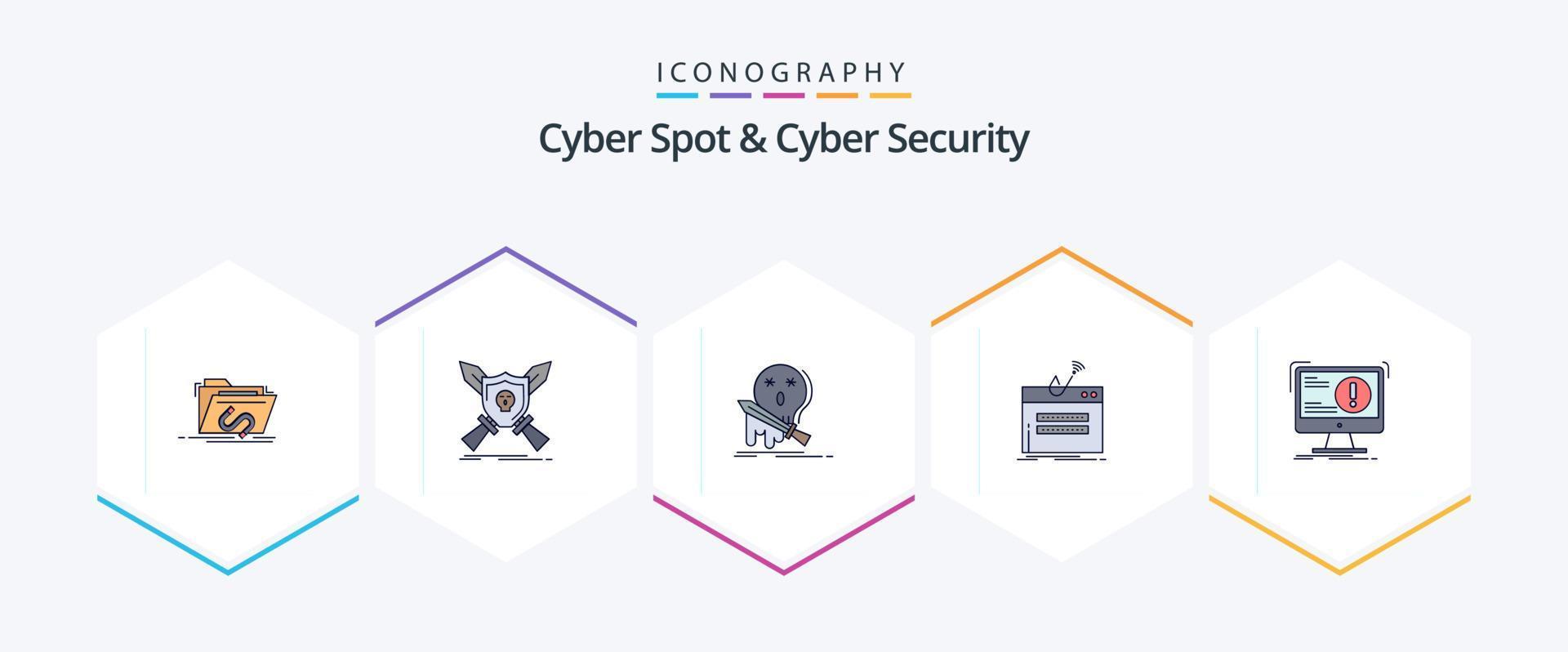 Cyber Spot und Cyber Security 25 gefülltes Icon Pack inklusive Login. Betrug. Schild. Schwert. Spiel vektor