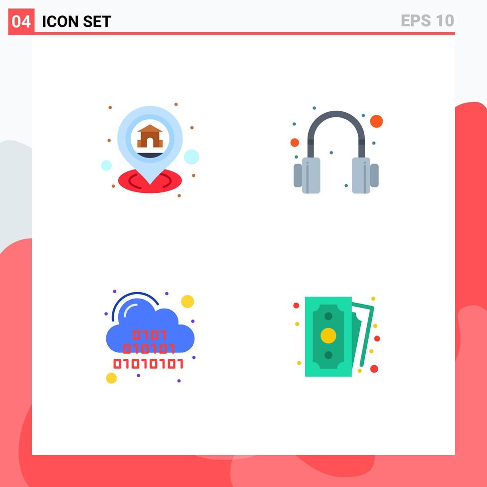 4 platt ikon begrepp för webbplatser mobil och appar gps moln Karta hörlurar digital redigerbar vektor design element