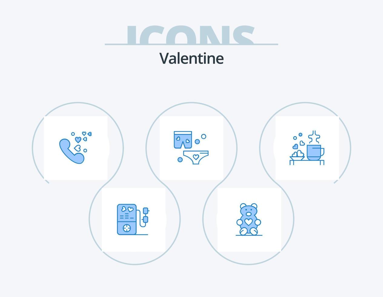 Valentine Blue Icon Pack 5 Icon-Design. Herzen. Tee. Liebe. Hochzeit. Liebe vektor