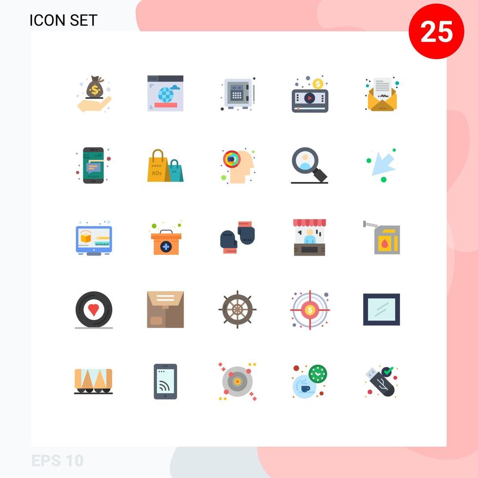 Gruppe von 25 modernen flachen Farben für E-Mail-Video-Geld-Player-Medien, editierbare Vektordesign-Elemente vektor