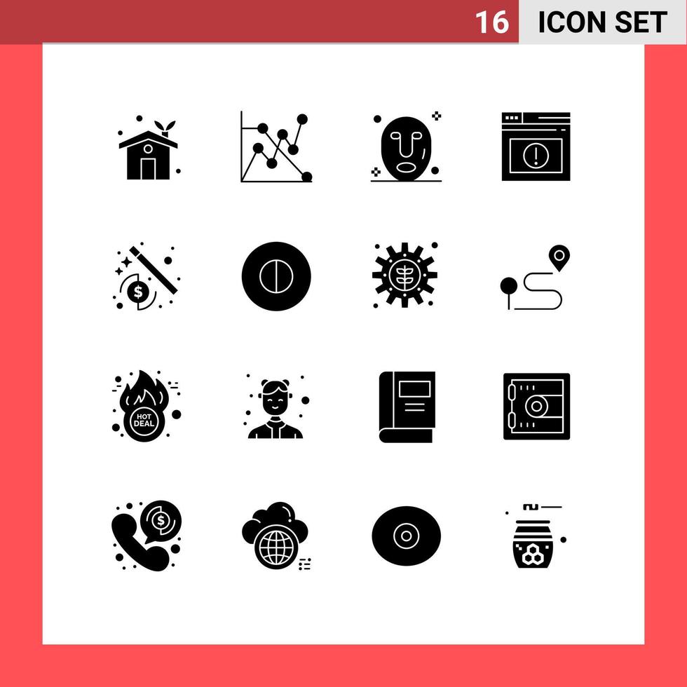piktogrammsatz von 16 einfachen soliden glyphen alter seo-maskengeldweb-editierbarer vektordesignelemente vektor