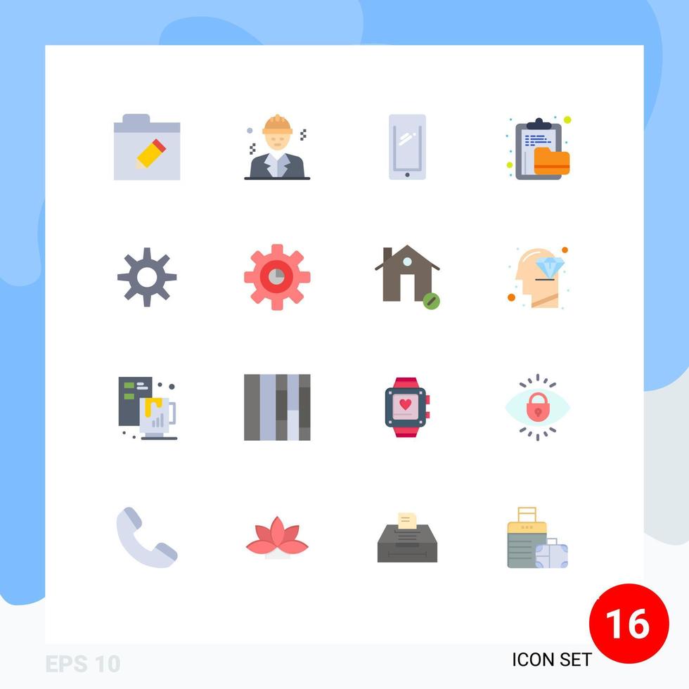 modern uppsättning av 16 platt färger och symboler sådan som redskap fil smart telefon dokumentera arkiv redigerbar packa av kreativ vektor design element