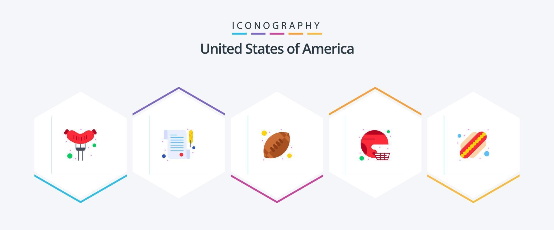 USA 25 platt ikon packa Inklusive varmkorv. förenad. sporter. stat. hjälm vektor