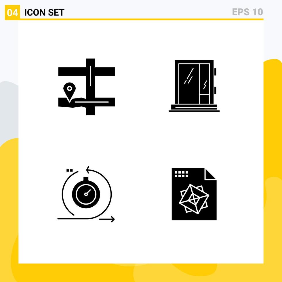 4 universell fast glyfer uppsättning för webb och mobil tillämpningar Karta cykel dörr konstruktion snabb redigerbar vektor design element