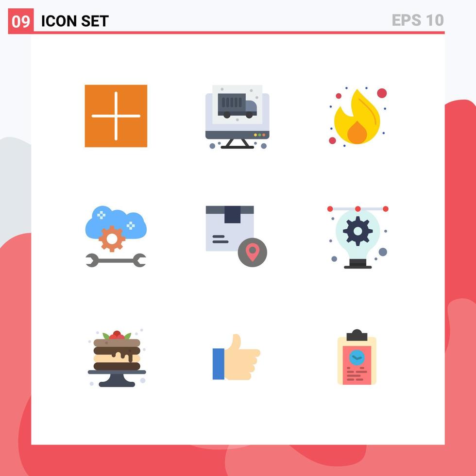 mobil gränssnitt platt Färg uppsättning av 9 piktogram av låda moln inställningar brand moln service configure moln Ansökan service redigerbar vektor design element