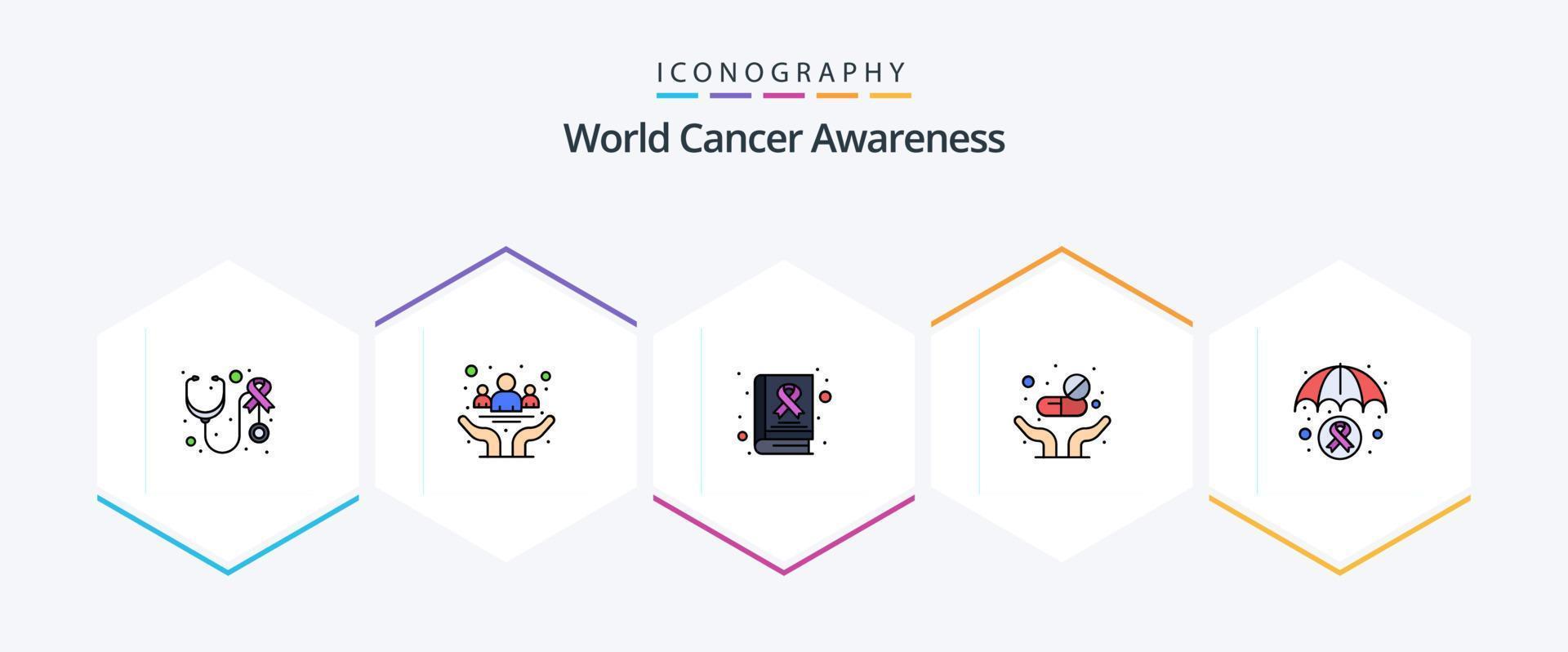 World Cancer Awareness 25 Filledline Icon Pack inklusive Gesundheit. Tablets. Gesundheit. Pillen. Tag vektor