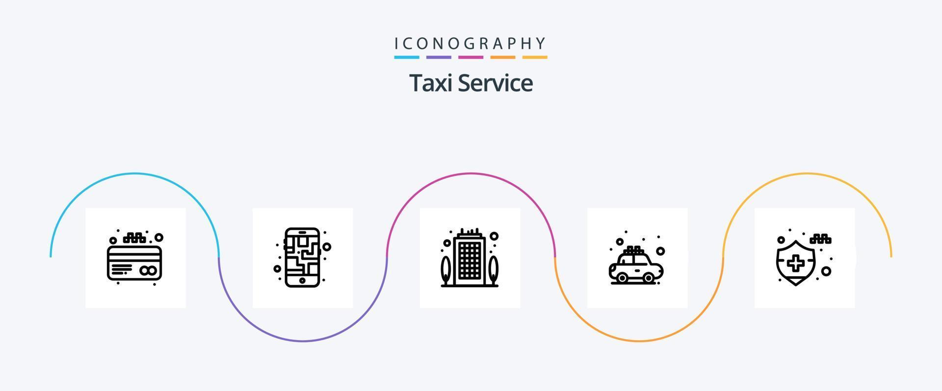 Taxi Service Line 5 Icon Pack inklusive Versicherung. Autoversicherung. Geschäft. mieten. Taxi vektor