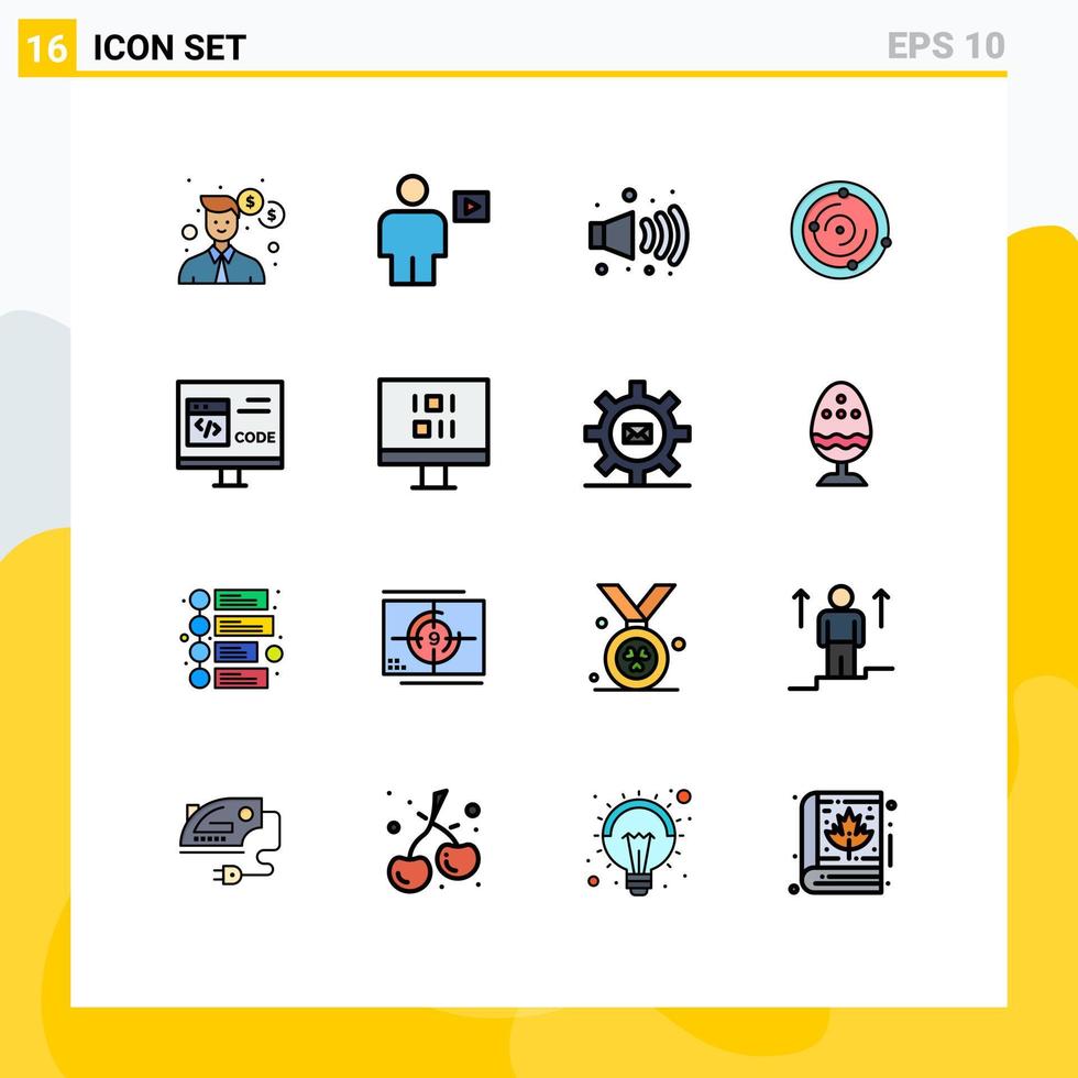moderner Satz von 16 flachen, farbgefüllten Linien und Symbolen wie Code Health Video Medical Spase editierbare kreative Vektordesign-Elemente vektor