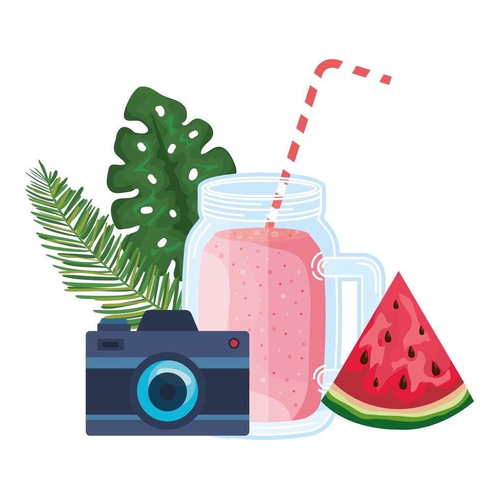 juice vattenmelon fruktburk med kamera vektor