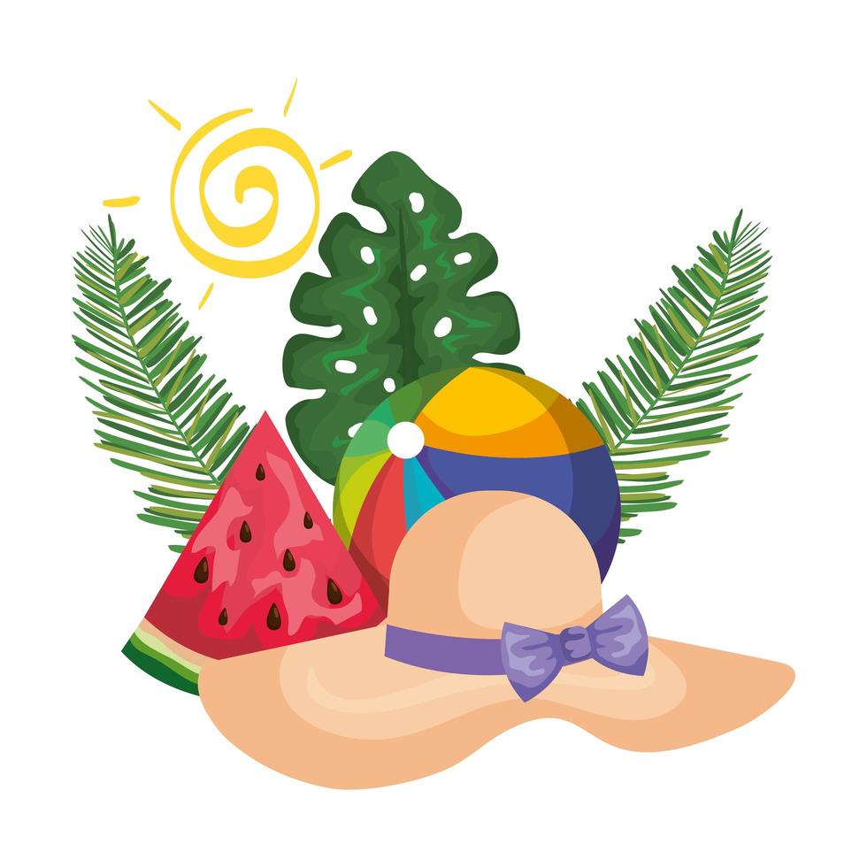 Sommerhut Stroh mit Palmen und Wassermelone vektor