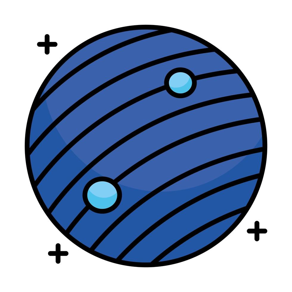 Planet mit zwei Satelliten, die Linie umkreisen und Stilsymbol füllen vektor