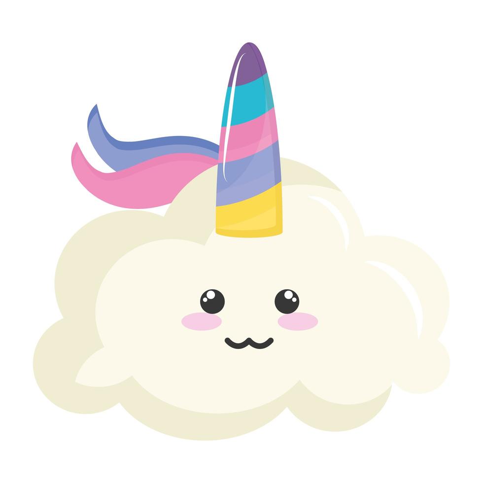 süße Wolke mit Einhornhorn kawaii Charakter vektor