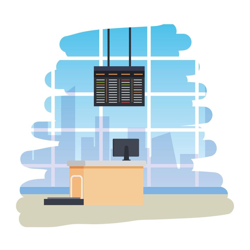 flygplats incheckningsplats med balans och datorscen vektor