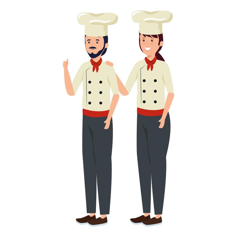 junge Paar Köche Arbeiter Charaktere vektor
