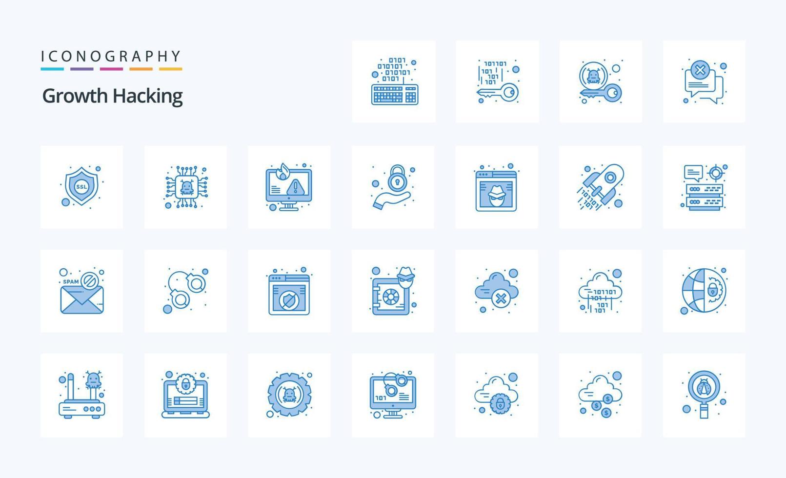 25 dataintrång blå ikon packa vektor