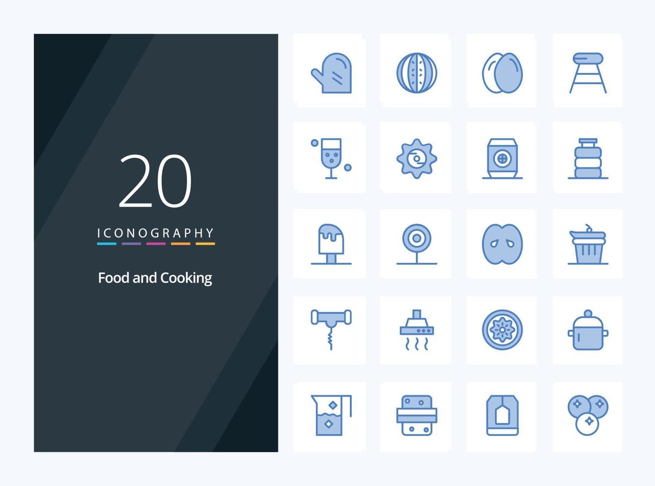 20 mat blå Färg ikon för presentation vektor