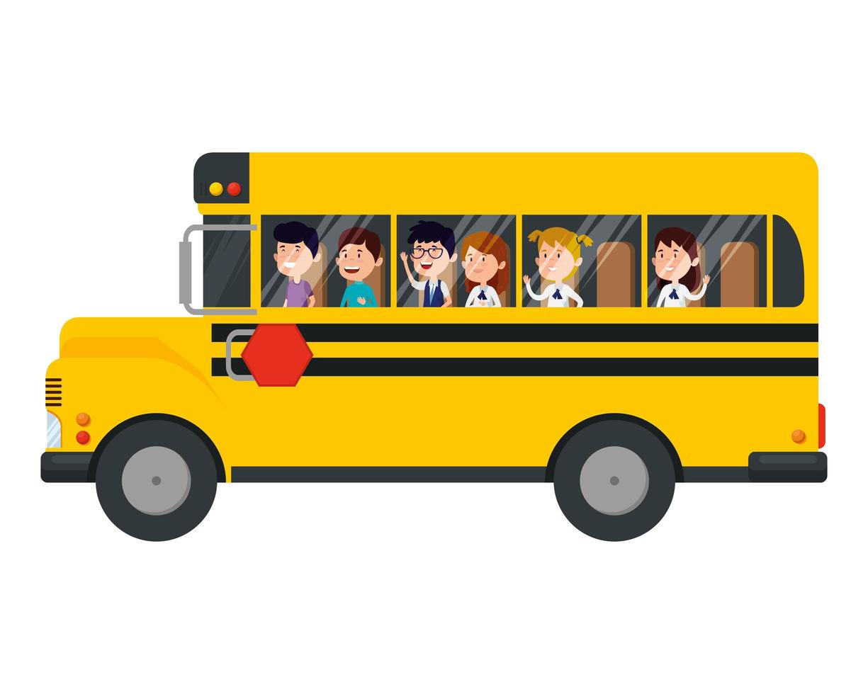 Schulbustransport mit Gruppe von Kindern vektor