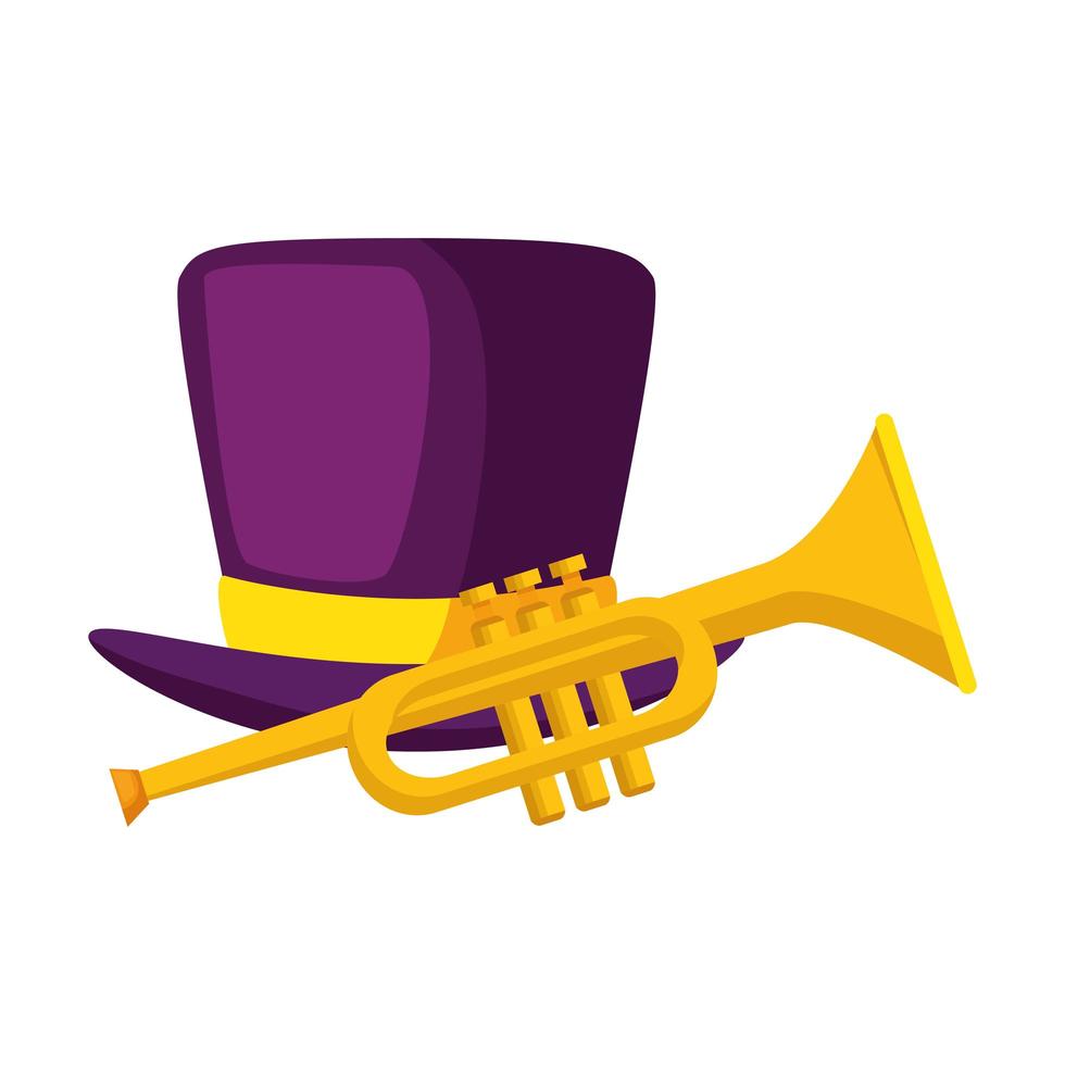 isolerad trumpet instrument och hatt vektor design