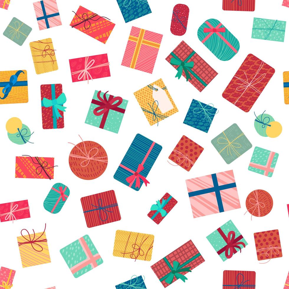 Weihnachtsgeschenkboxen mit Bändern nahtloses Muster vektor