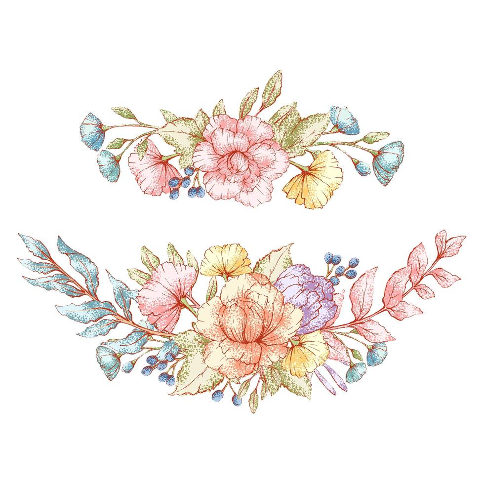 akvarell stil vintage blommor buketter vektor