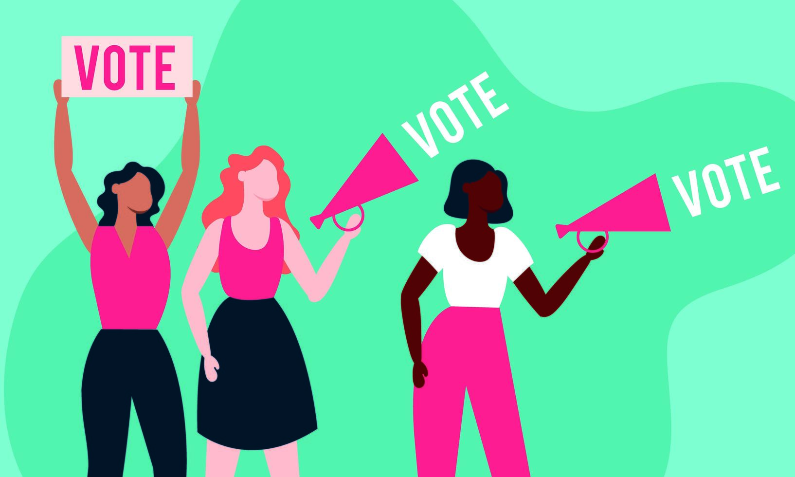 Wahltag Demokratie mit interracial Frauen und Megaphon vektor