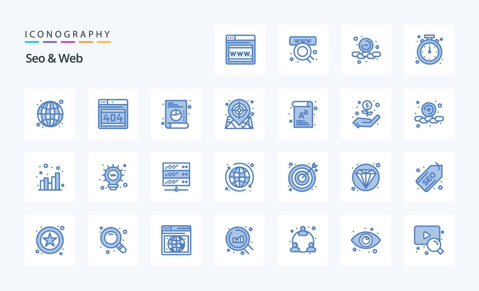 25 seo webb blå ikon packa vektor