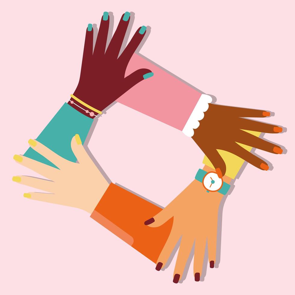 Frauenpower-Poster mit interracial Händen zusammen vektor