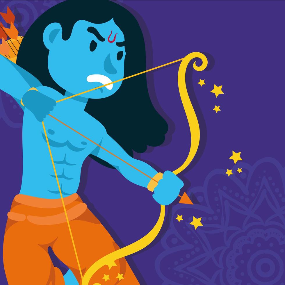 Fröhliche Dussehra-Feier mit Lord Rama Blue Charakter vektor