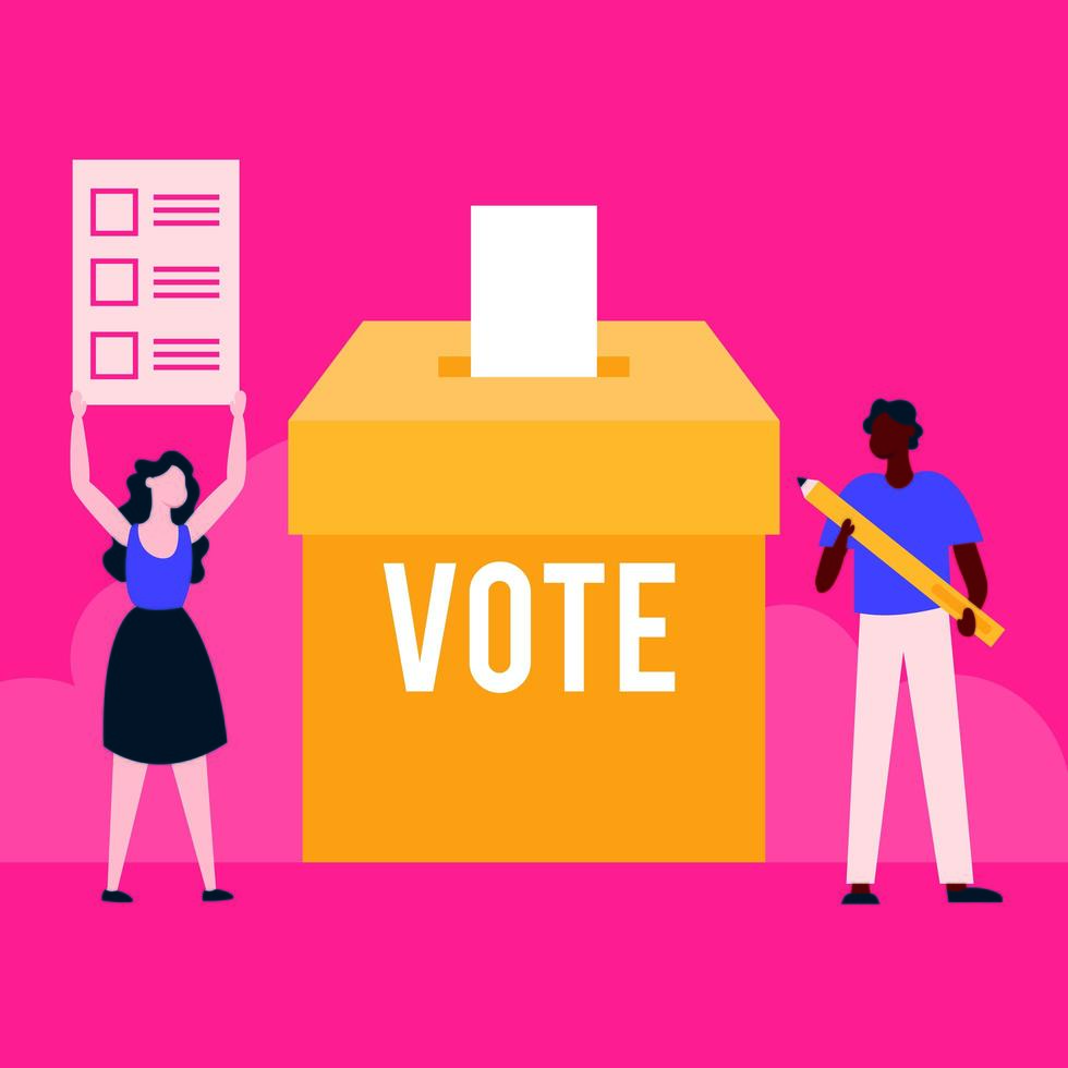 Wahltag Demokratie mit interracial Wählerpaar in Wahlbox vektor