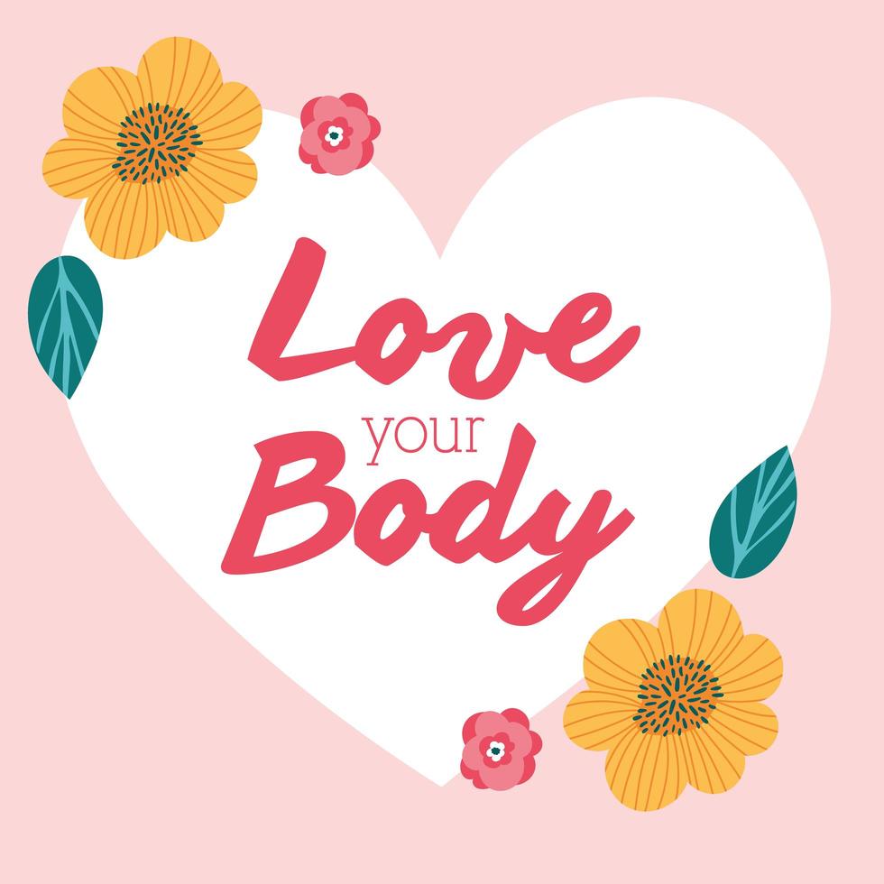 älskar din kroppsbokstäver med blommor i hjärtform vektor