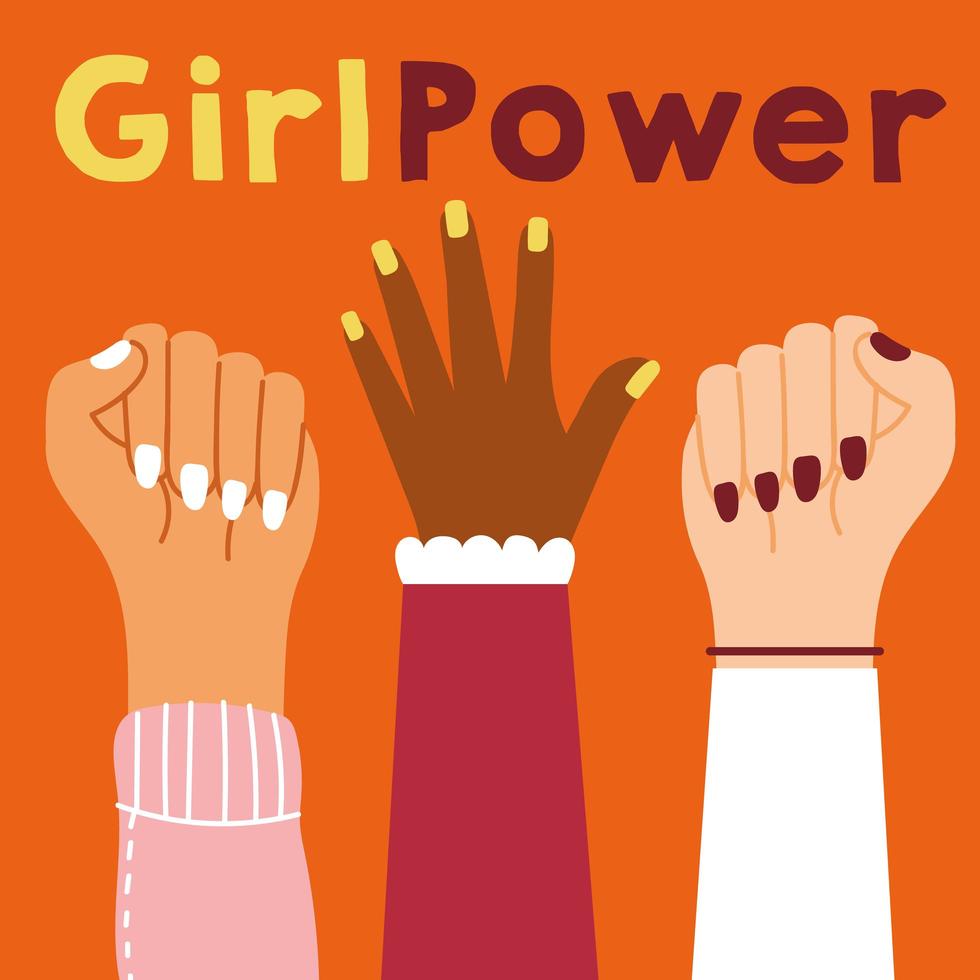 Girl Power Poster mit interracial Händen hoch vektor