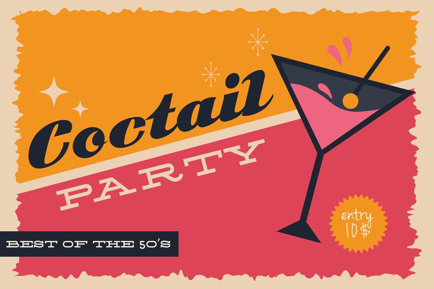 Retro-Art-Partyplakat mit Cocktail vektor