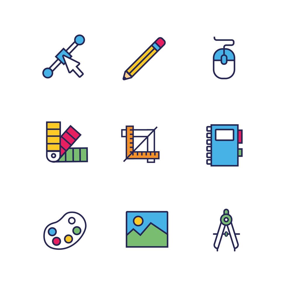 Design und Kunst Linie und füllen Icon Set vektor