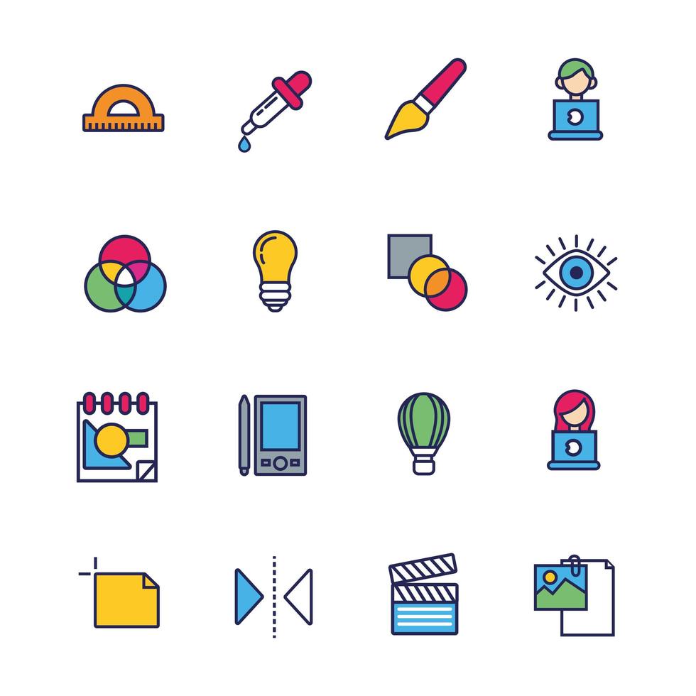 Design und Kunst Linie und füllen Icon Set vektor