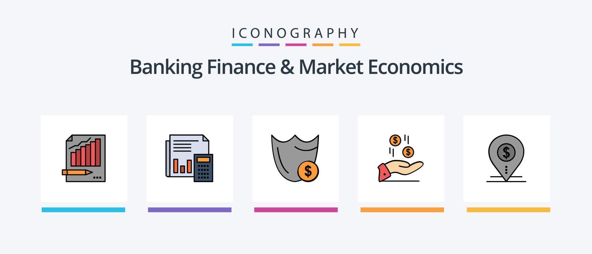 Bankfinanzierung und Marktwirtschaftslinie gefüllt 5 Icon Pack inklusive Statistiken. Planke. Datei. Analytik. Blatt. kreatives Symboldesign vektor