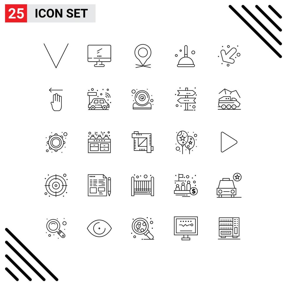 Stock Vector Icon Pack mit 25 Linienzeichen und Symbolen für Down Witch Location Mop Besen editierbare Vektordesign-Elemente